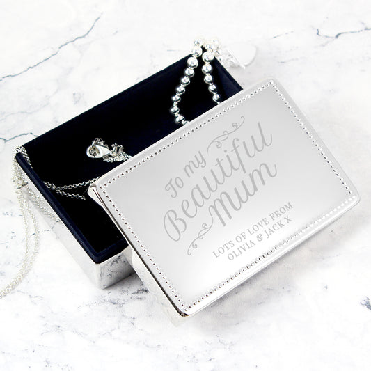 Personalised 'Beautiful Mum' Rectangular Jewellery Box