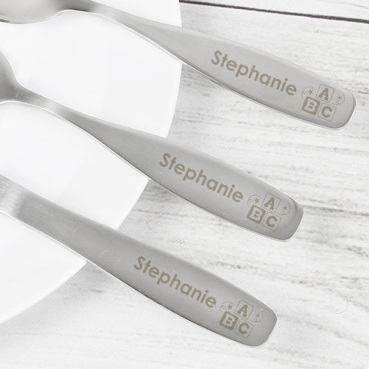 Personalised Three Piece ABC Cutlery Set for Children