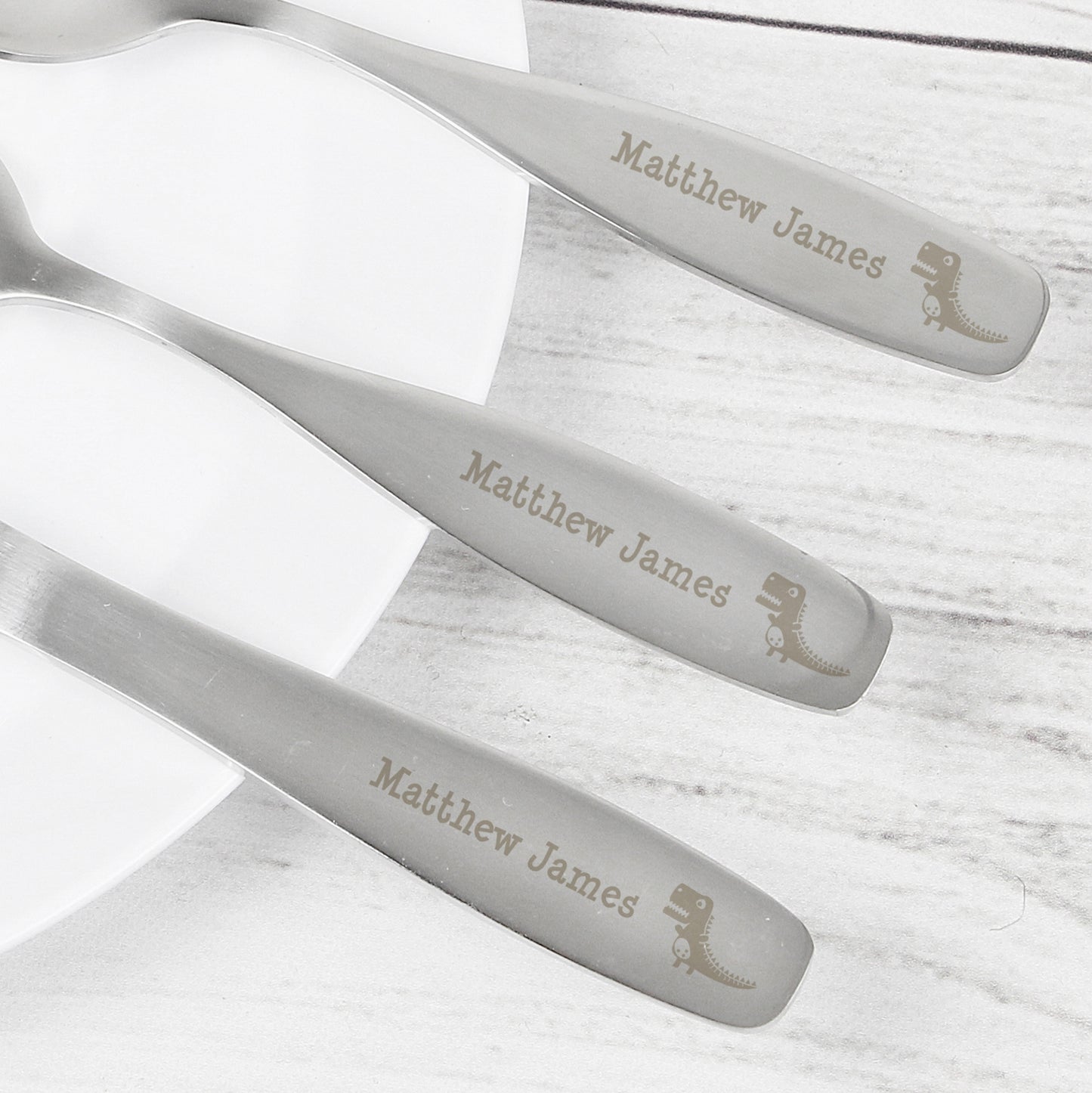 Personalised Three Piece Dinosaur Cutlery Set for Children