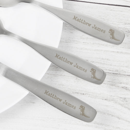Personalised Three Piece Dinosaur Cutlery Set for Children