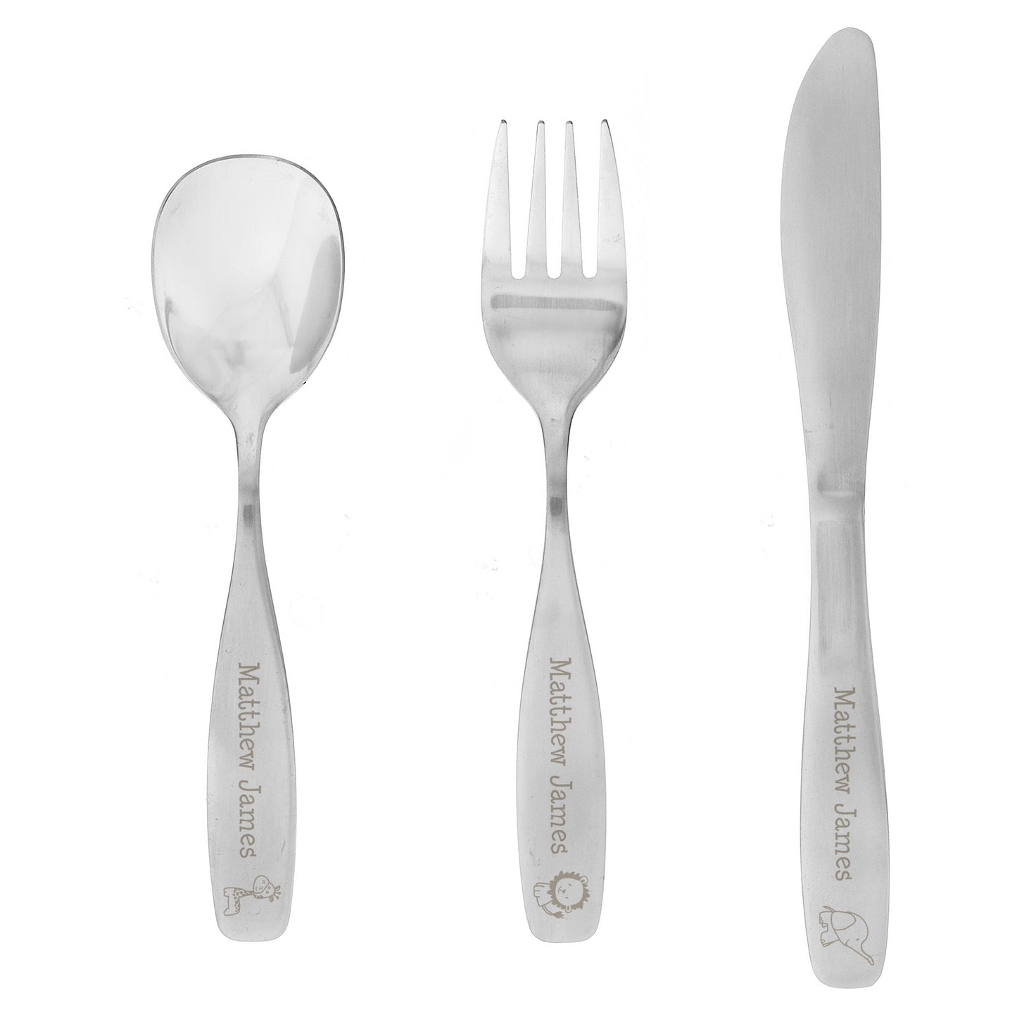 Personalised Three Piece Jungle Friends Cutlery Set for Children