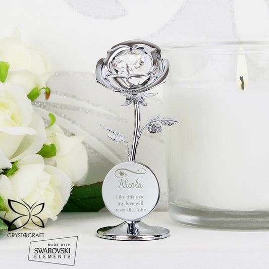 Personalised Swirls & Hearts Silver Plated Crystocraft Rose Ornament