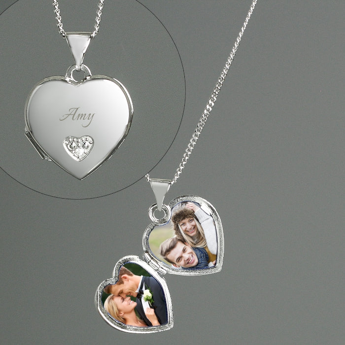 Personalised Sterling Silver & Cubic Zirconia Heart Locket Necklace