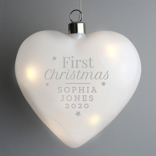 Personalised 'First Christmas' LED Hanging Glass Heart