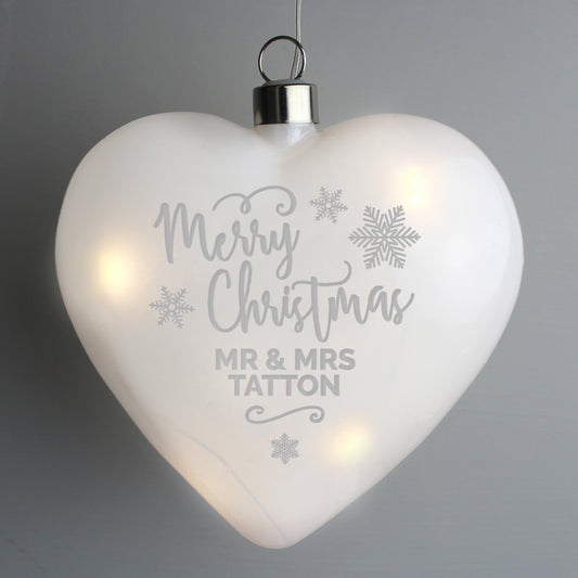 Personalised 'Merry Christmas' LED Hanging Glass Heart