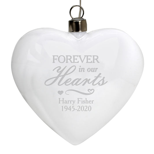 Personalised 'Forever in Our Hearts' LED Hanging Glass Heart