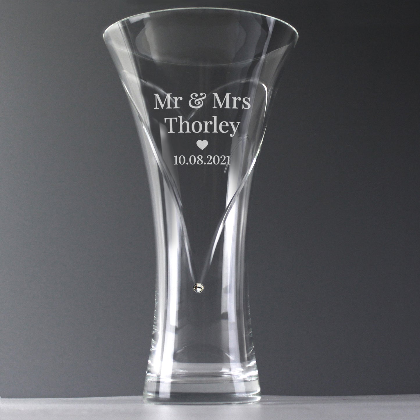 Personalised Couple Large Hand Cut Heart Vase with diamante elements