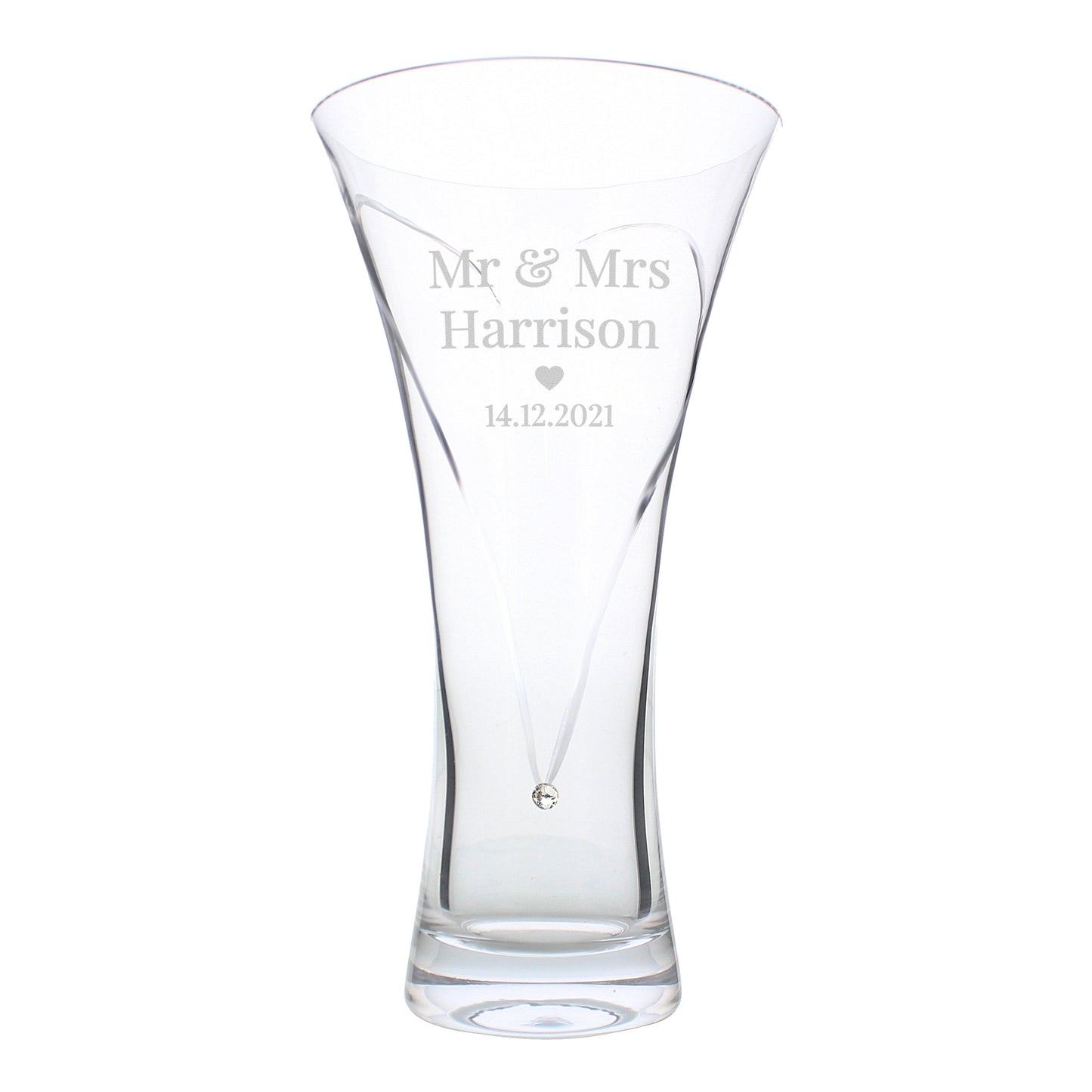 Personalised Couple Large Hand Cut Heart Vase with diamante elements