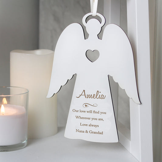 Personalised Wooden Memorial Angel Christmas Tree Decoration