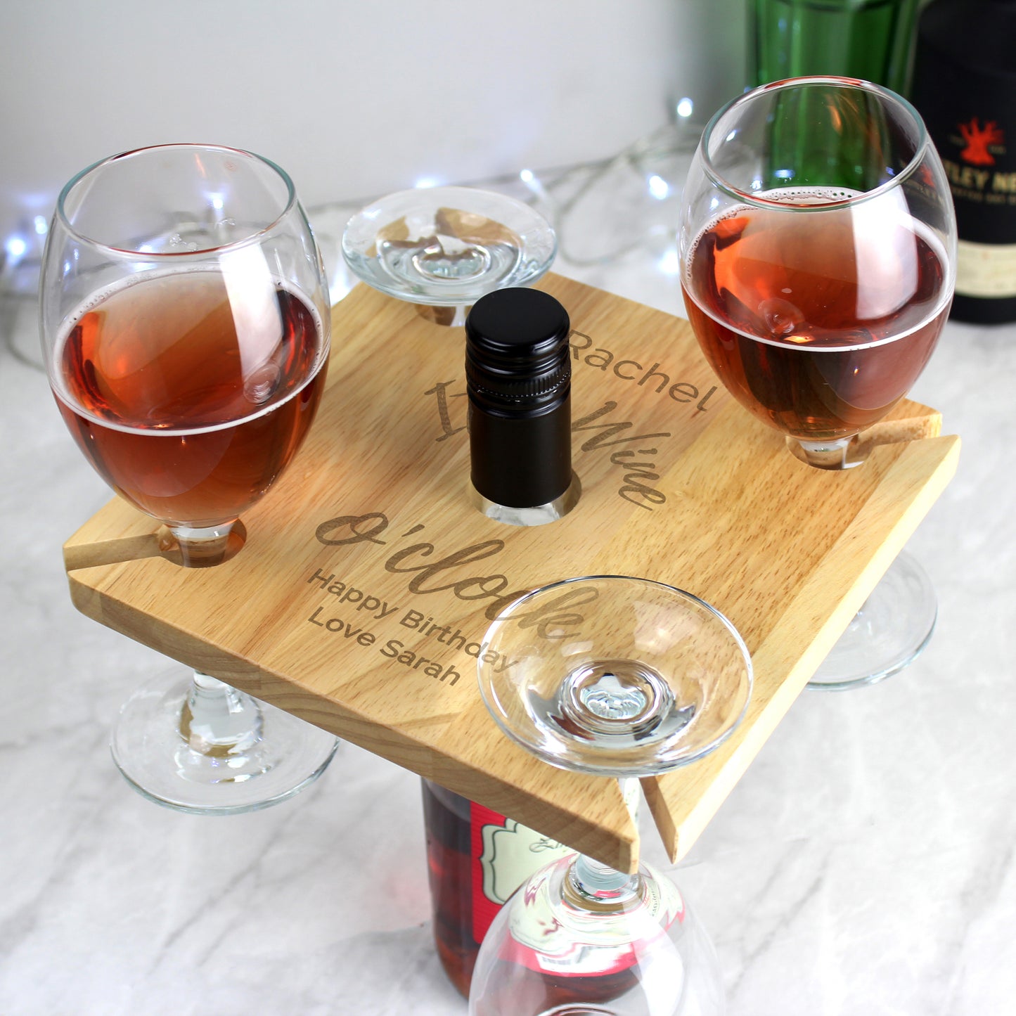 Personalised Wine O'clock Wine Glass Holder (4) & Bottle Butler