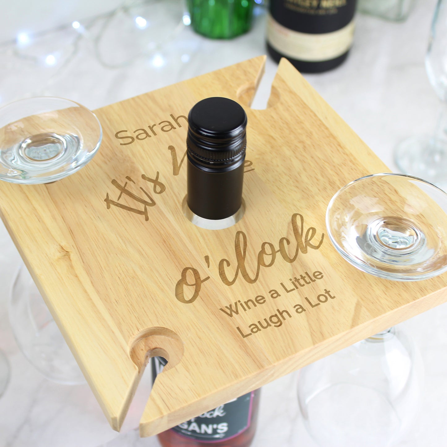 Personalised Wine O'clock Wine Glass Holder (4) & Bottle Butler