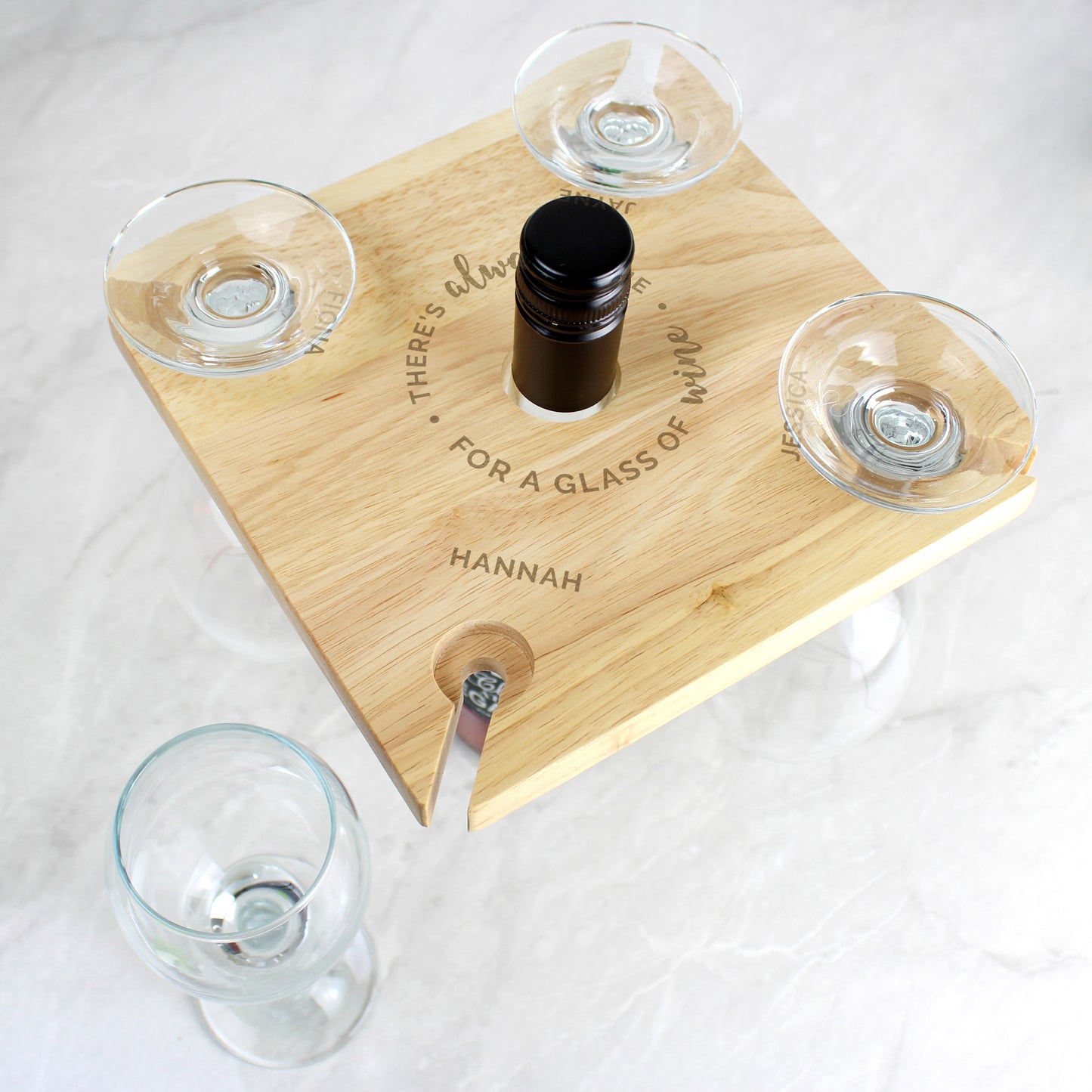 Personalised 'Time For a Glass of Wine' Wine Glass Holder (4) & Bottle Butler