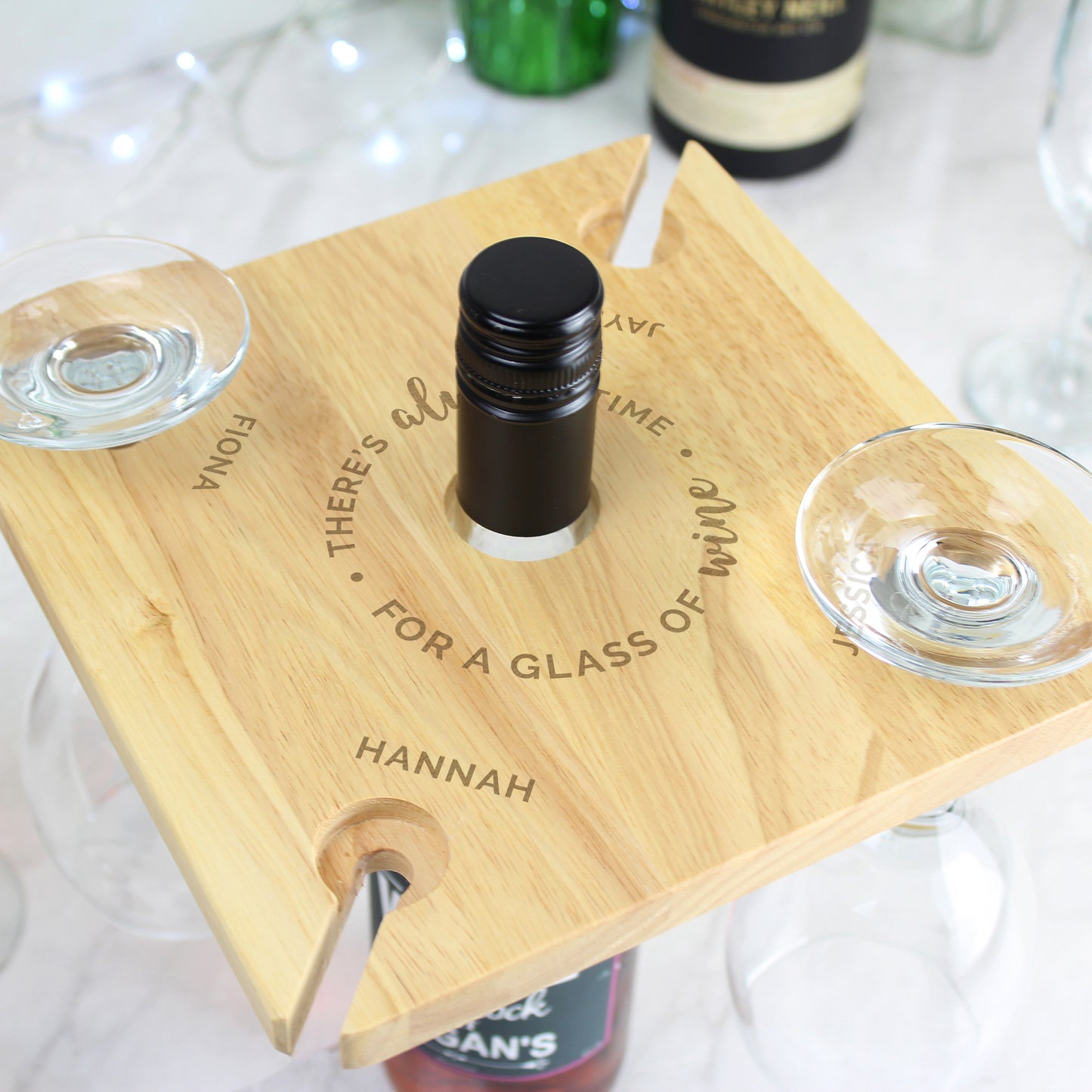 Personalised 'Time For a Glass of Wine' Wine Glass Holder (4) & Bottle Butler