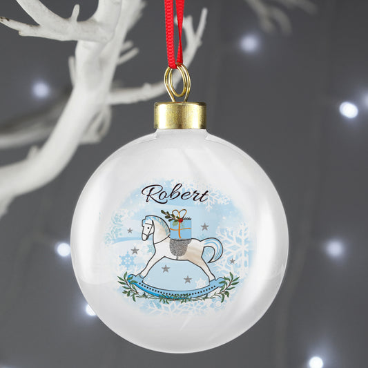 Personalised Ceramic Christmas Rocking Horse Bauble - Available in Pink or Blue