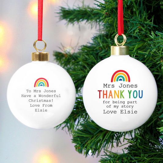 Personalised Rainbow 'Thank You' Christmas Bauble