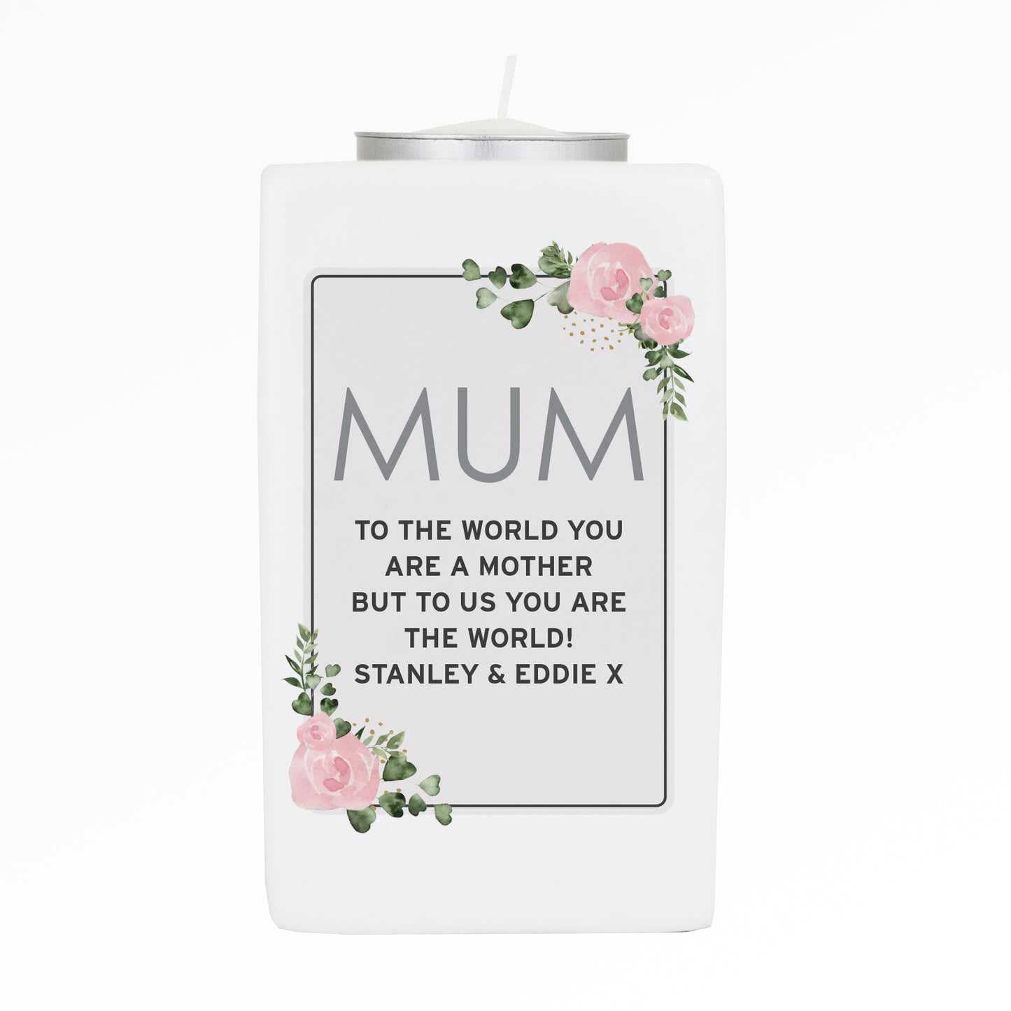 Personalised Floral Sentimental Ceramic Tea Light Candle Holder