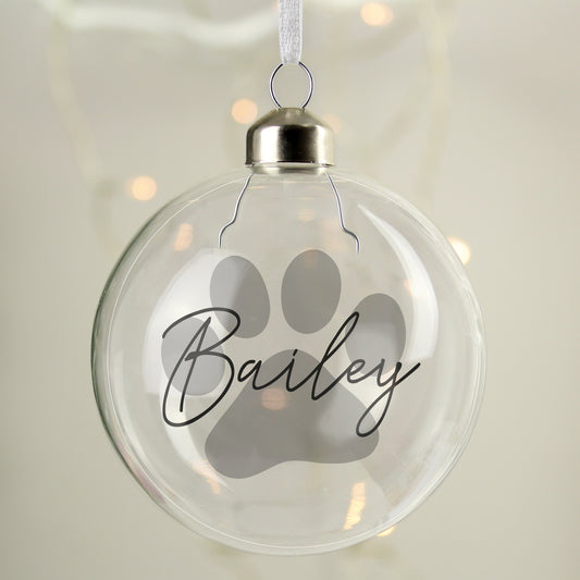 Personalised Paw Print (Pet) Christmas Glass Bauble