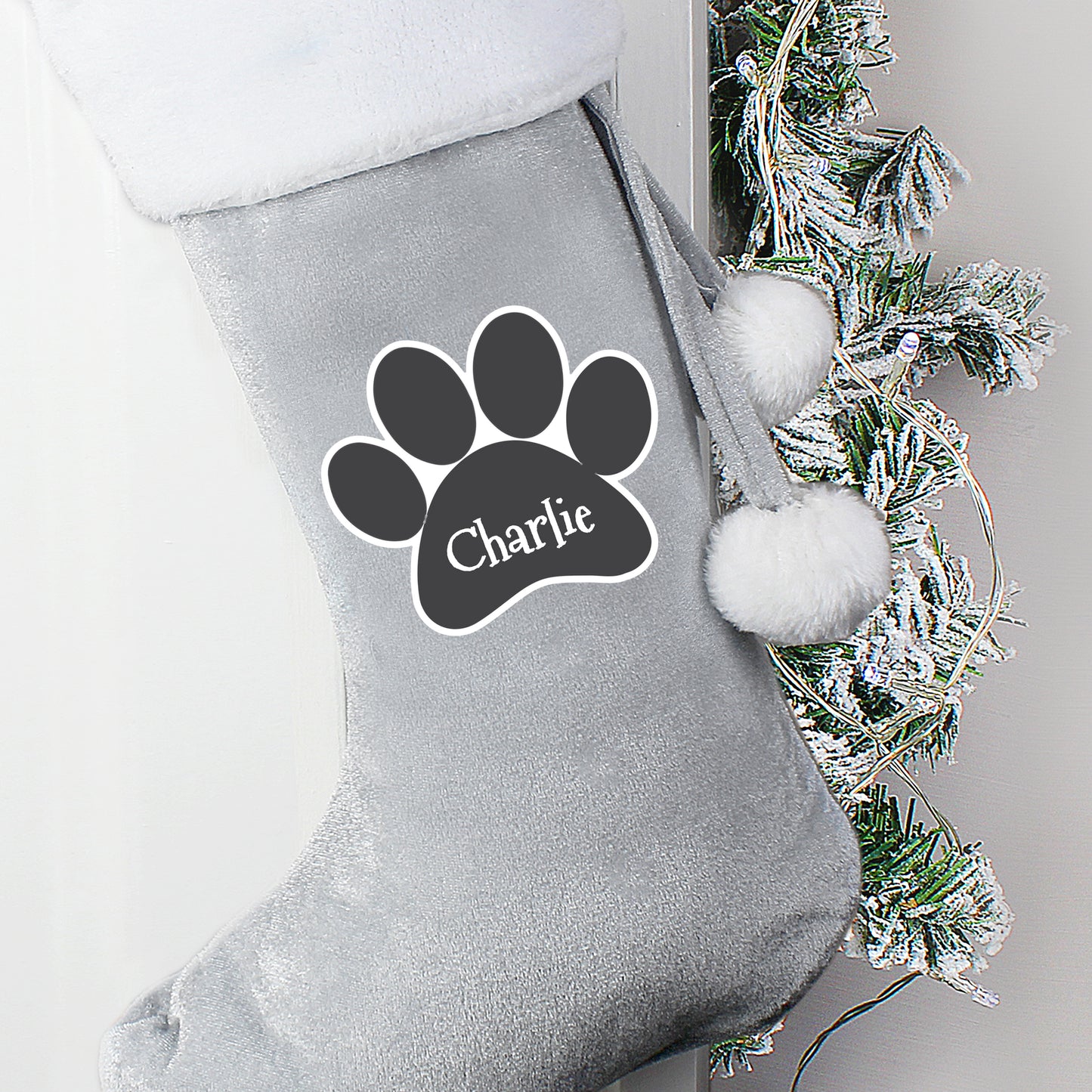 Personalised Paw Print Silver Grey Stocking - Perfect for Pets or People!