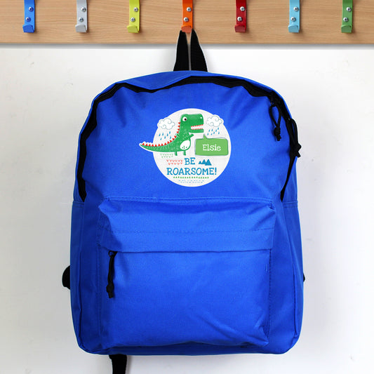 Personalised 'Be Roarsome' Dinosaur Blue Backpack