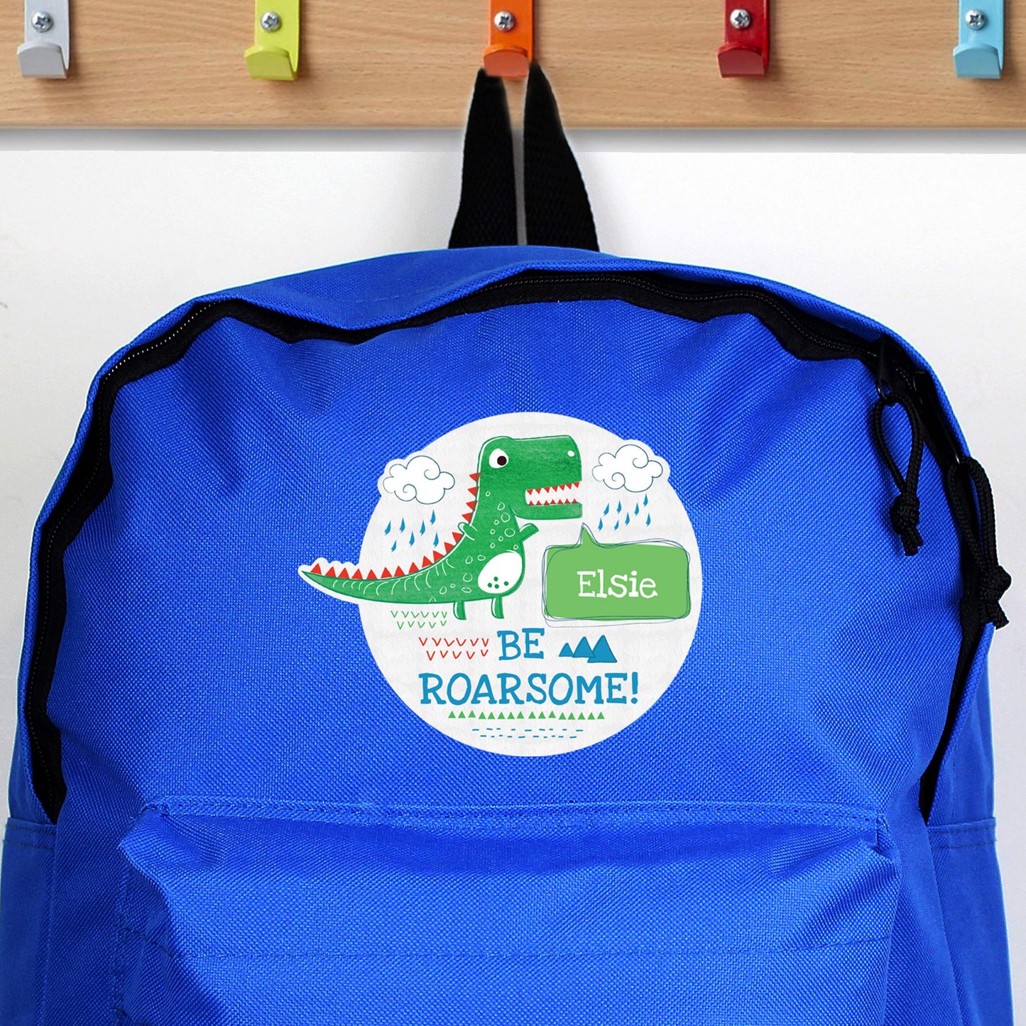 Personalised 'Be Roarsome' Dinosaur Blue Backpack
