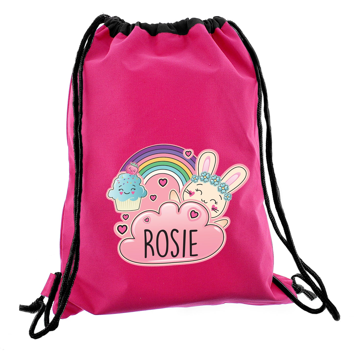 Personalised Pink Cute Bunny Swim / Gym / Kit Bag