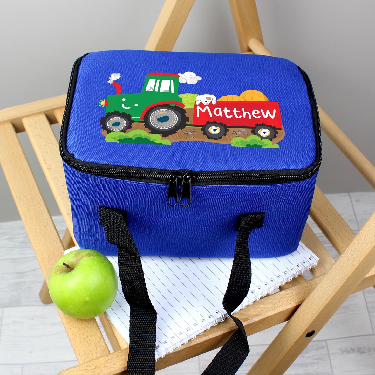 Personalised Blue Tractor Lunch Bag