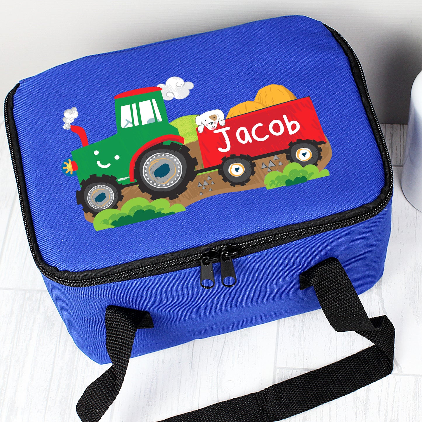 Personalised Blue Tractor Lunch Bag