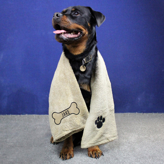 Personalised Bone Brown Microfiber Pet Towel