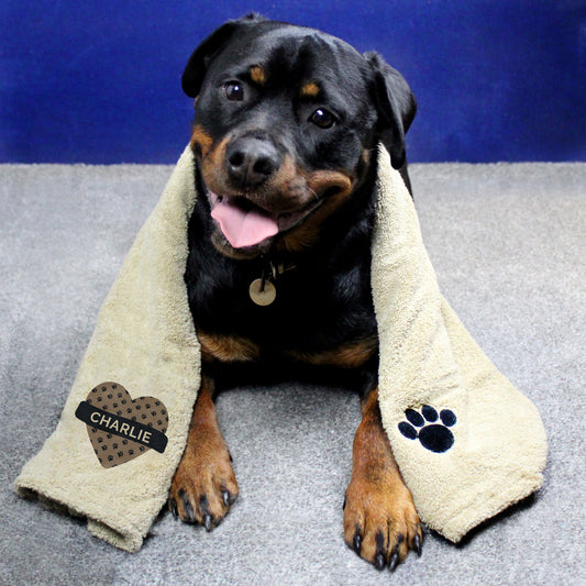 Personalised Heart Brown Microfiber Pet Towel