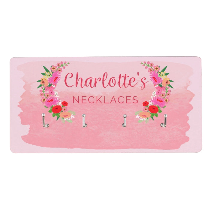 Personalised Wooden Floral Watercolour Jewellery Hook Hanger