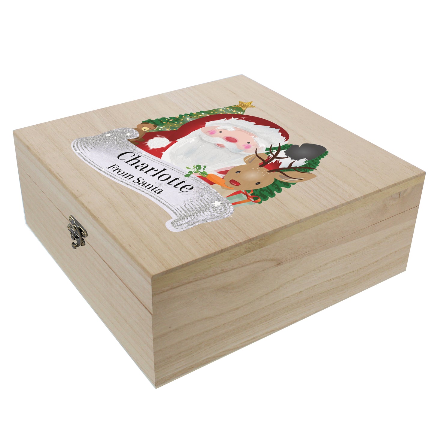Personalised Santa and Rudolph Large Wooden Christmas Eve Box