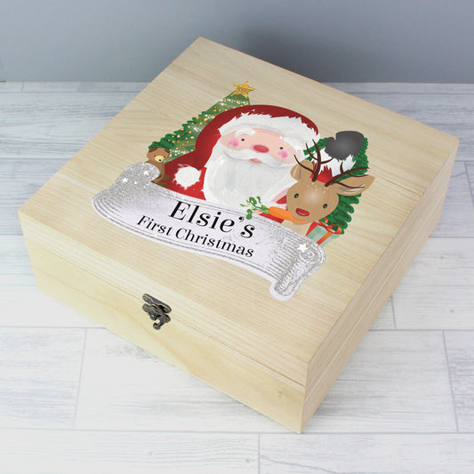 Personalised Santa and Rudolph Large Wooden Christmas Eve Box