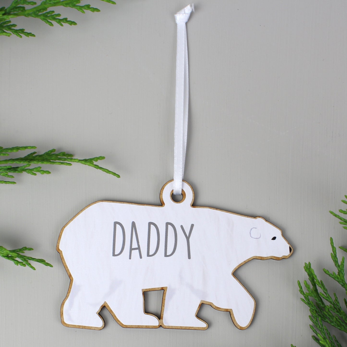 Personalised Polar Bear Family Wooden Hanging Decorations - Set of Four