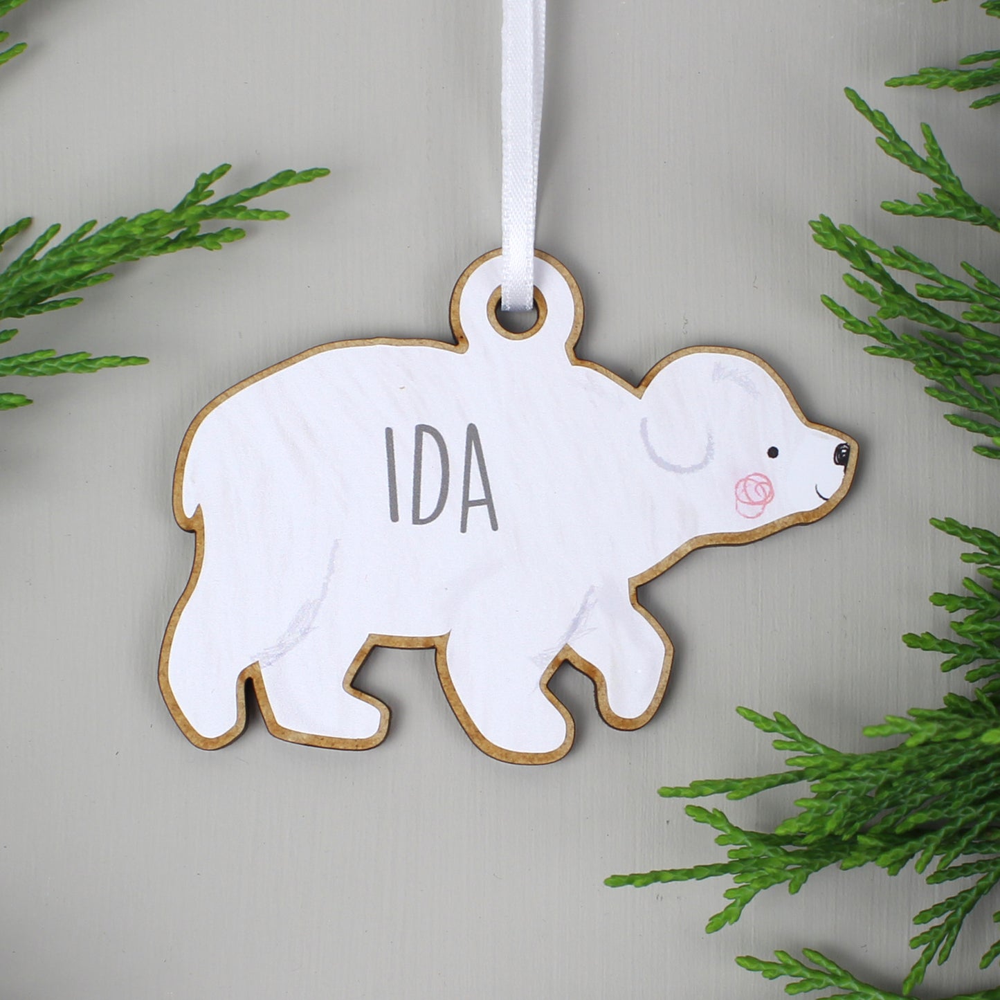Personalised Polar Bear Family Wooden Hanging Decorations - Set of Four