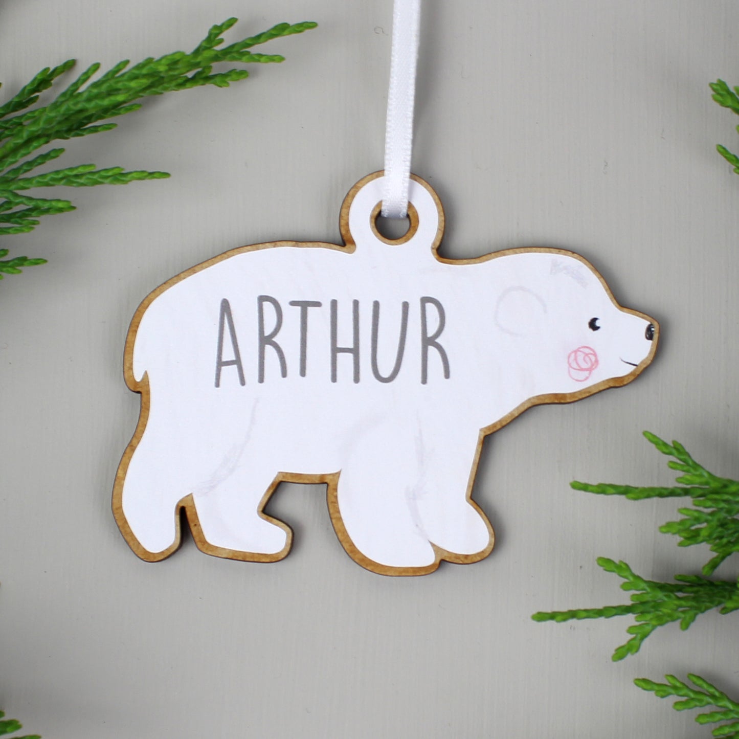 Personalised Polar Bear Family Wooden Hanging Decorations - Set of Four