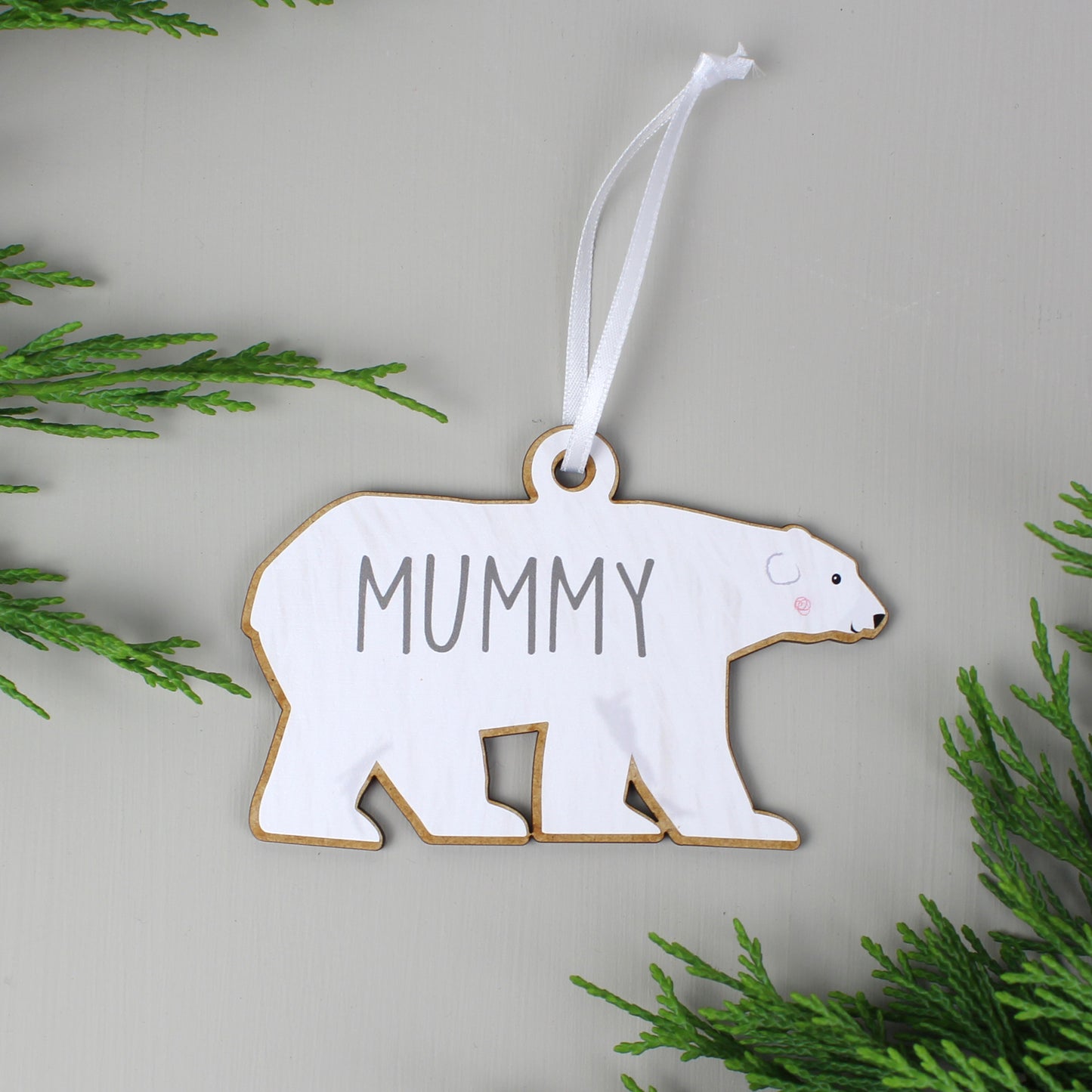 Personalised Polar Bear Family Wooden Hanging Decorations - Set of Four