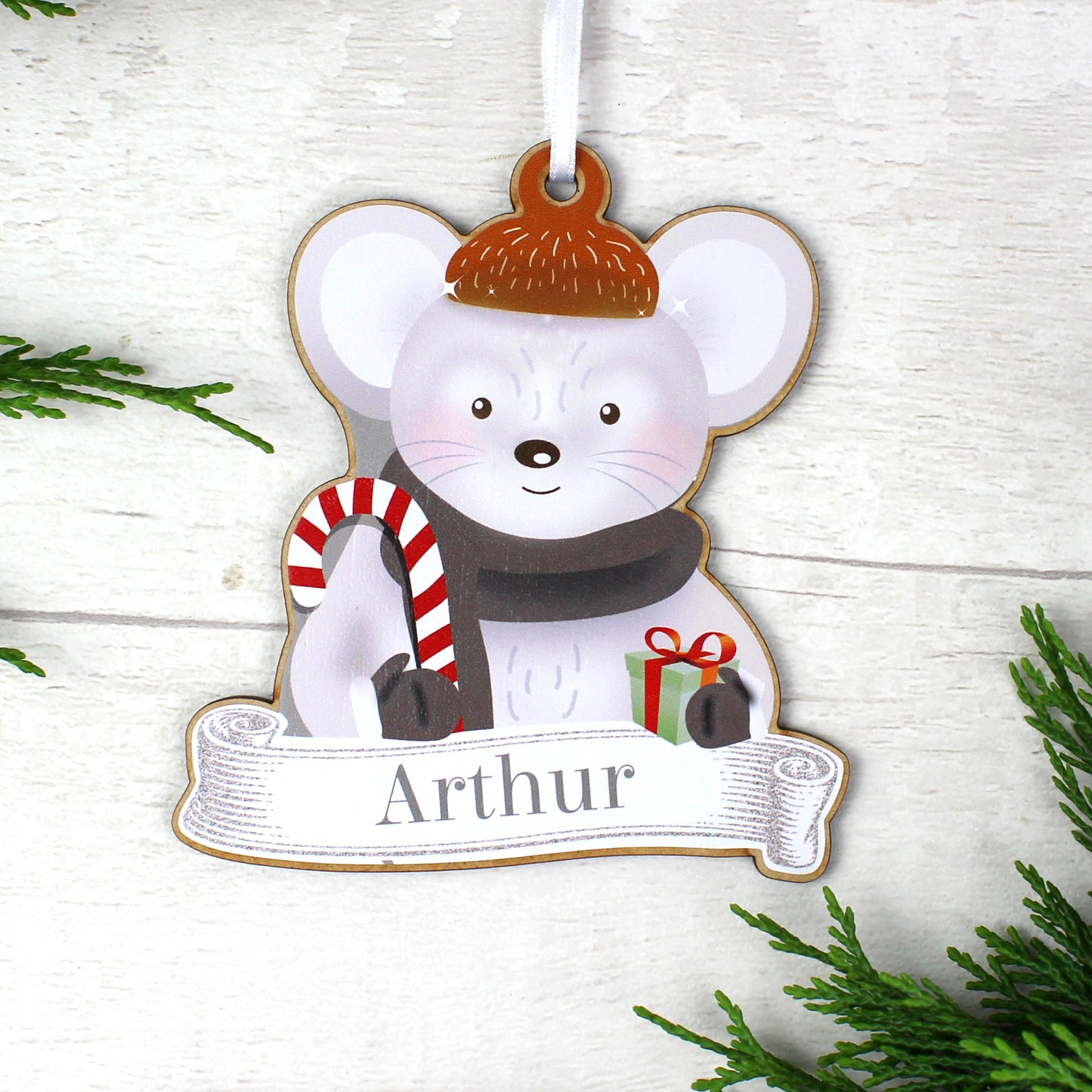 Personalised Colourful Christmas Characters Wooden Hanging Decorations - Set of Four
