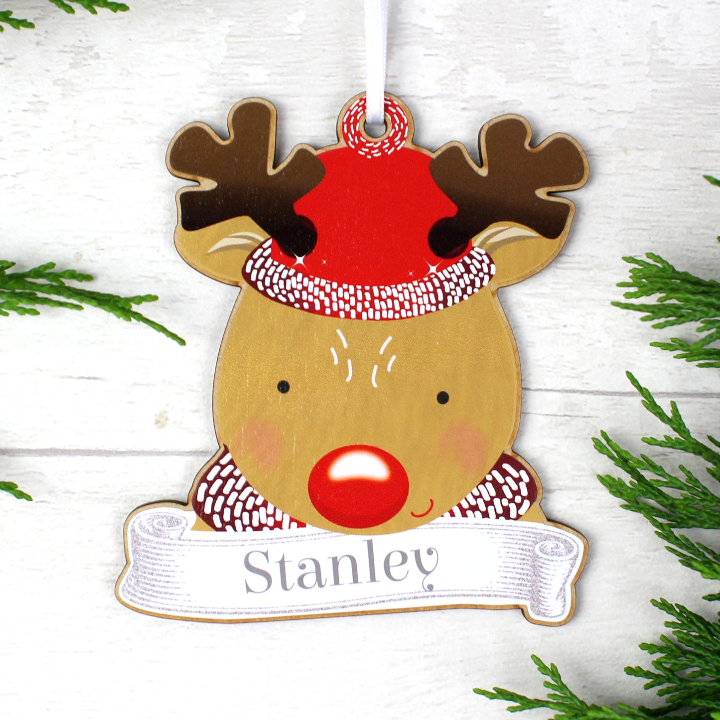 Personalised Colourful Christmas Characters Wooden Hanging Decorations - Set of Four