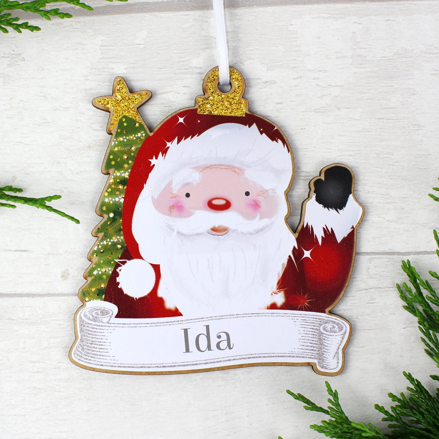Personalised Colourful Christmas Characters Wooden Hanging Decorations - Set of Four