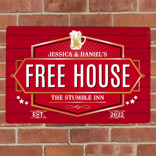 Personalised Free House Metal Sign - Red