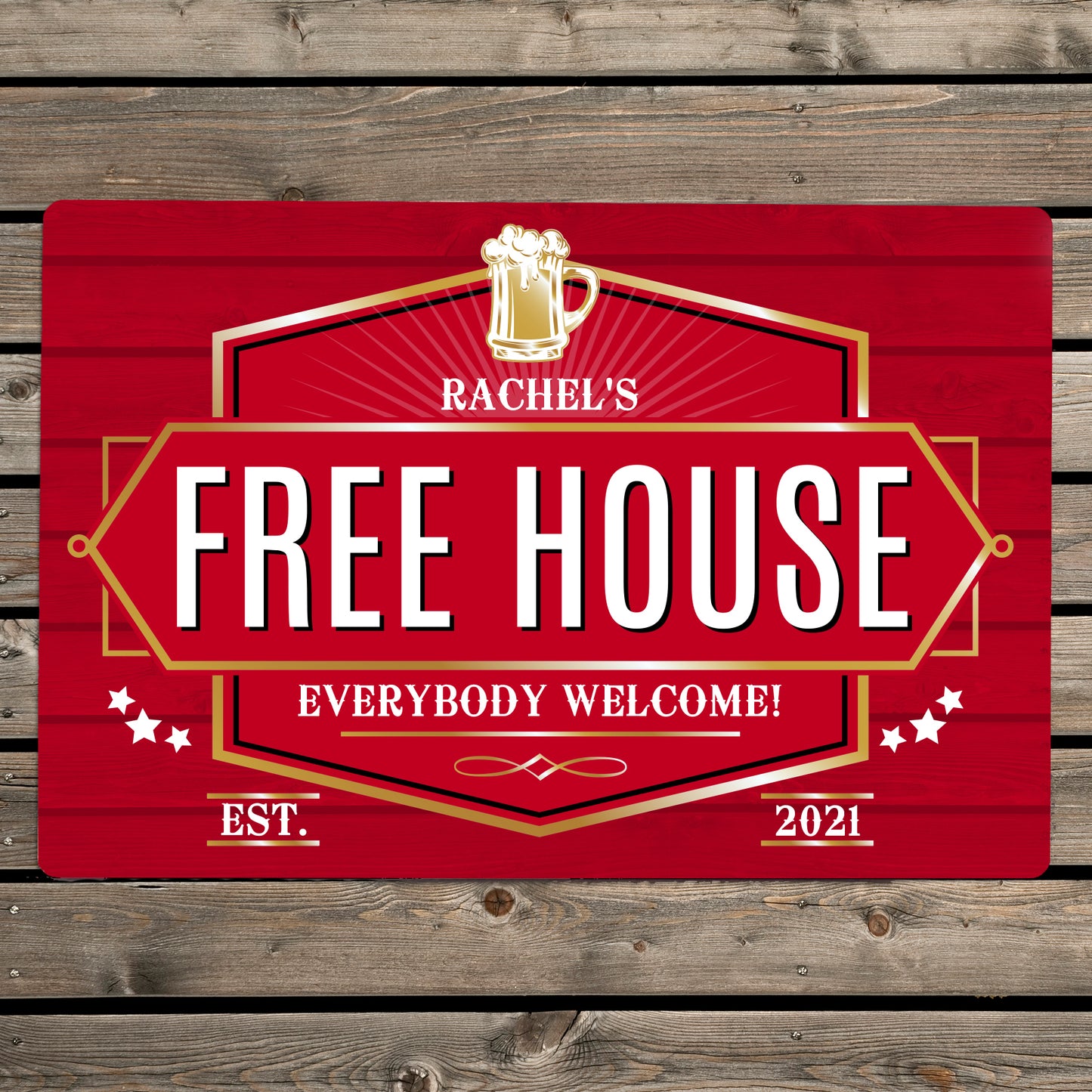 Personalised Free House Metal Sign - Red