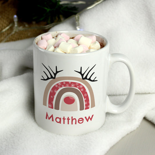 Personalised Rainbow Reindeer Christmas Mug