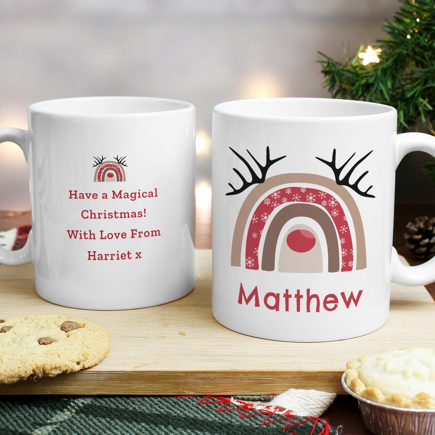 Personalised Rainbow Reindeer Christmas Mug