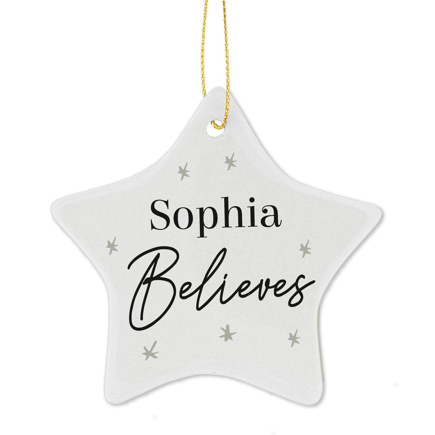 Personalised 'Believes' Christmas Ceramic Star Decoration