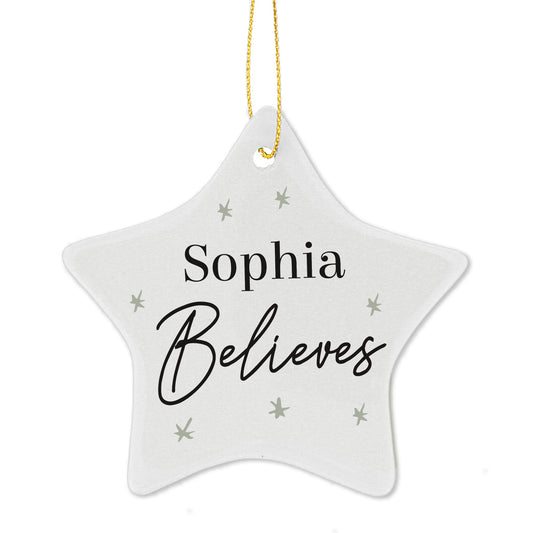 Personalised 'Believes' Christmas Ceramic Star Decoration
