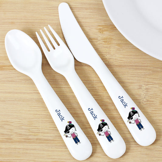 Personalised 3 Piece Pirate Plastic Cutlery Set for Children