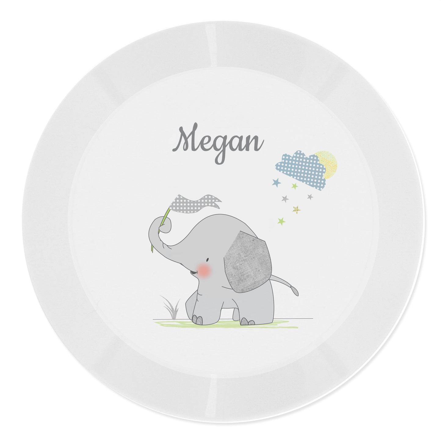 Children's Personalised Hessian Elephant Plastic Plate