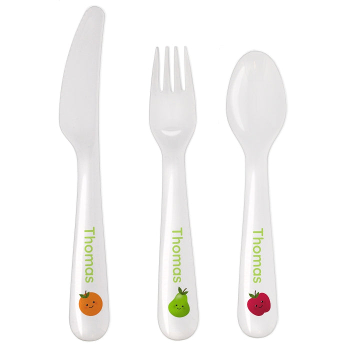 Personalised 3 Piece 'Healthy Eating' Plastic Cutlery Set for Children