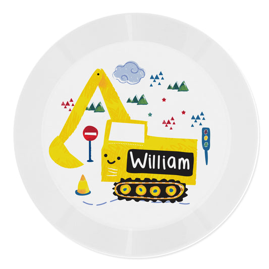 Children's Personalised Digger Plastic Plate