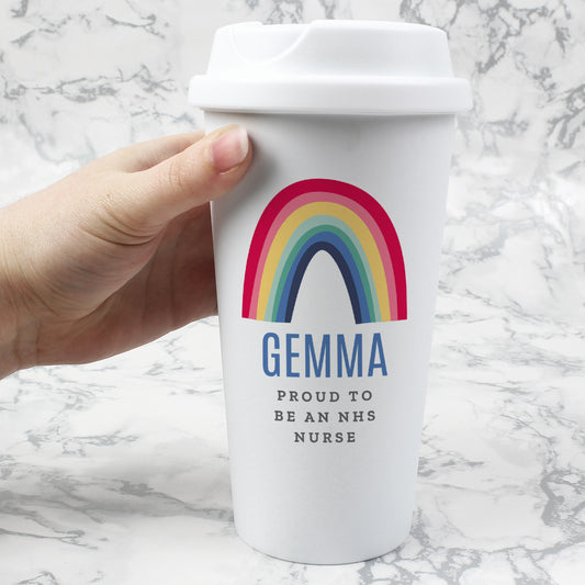 Personalised Rainbow Double Walled Plastic Travel Mug